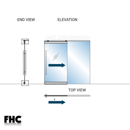 TRS100 Top Rolling Door System - X Single Slider - 4" Square Top and Bottom Rail - Satin Brass