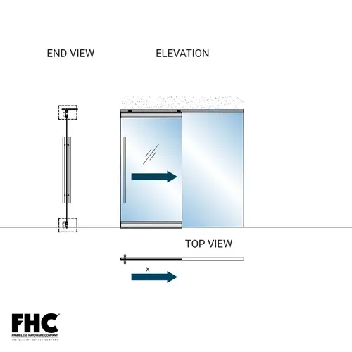 TRS100 Top Rolling Door System - X Single Slider - 4" Square Top and Bottom Rail - Brushed Stainless