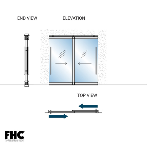 TRS100 Top Rolling Door System - XX Double Slider Bypass - 4" Square Top and Bottom Rail - Polished Brass