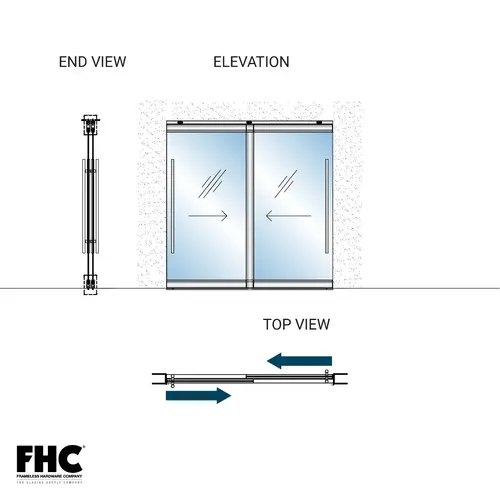 TRS100 Top Rolling Door System - XX Double Slider Bypass - 4" Square Top and Bottom Rail - Dark Bronze Anodized