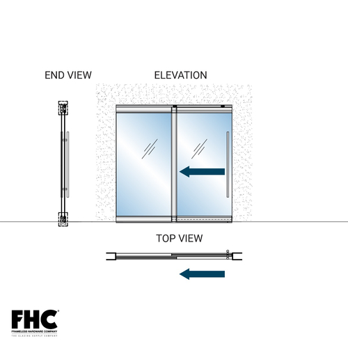 TRS100 Top Rolling Door System - XO/OX Single Slider Bypass With 1 Fixed Panel - 4" Tapered Top and Bottom Rail - Satin Anodized