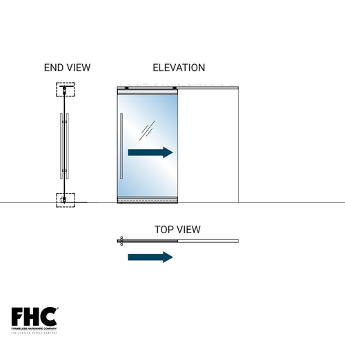 TRS100 Top Rolling Door System - X Single Slider - 4" Tapered Top and Bottom Rail - Brushed Stainless