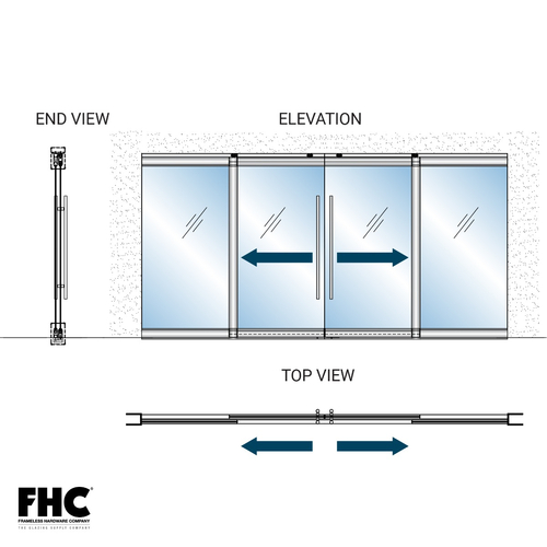 TRS100 Top Rolling Door System - OXXO Double Slider Bi-Part With 2 Fixed Panels - 4" Tapered Top and Bottom Rail - Custom Paint