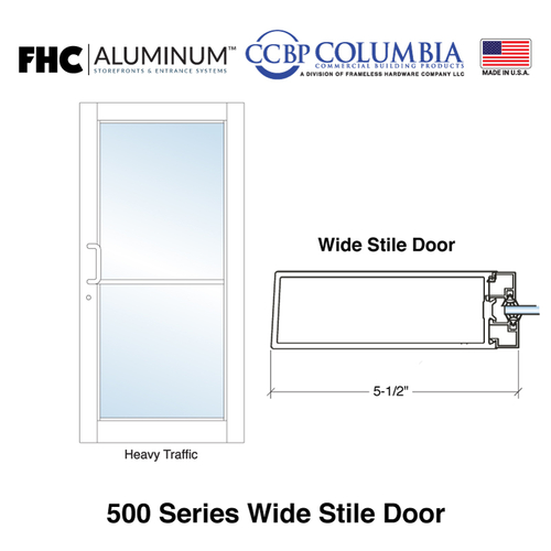 500 Series Wide Stile Pair of Aluminum Doors with 6" Top Rails and 6" Bottom Rails - 1/2" Glass Stops - Offset Pivots - Kynar Paint - Custom Size or Prep