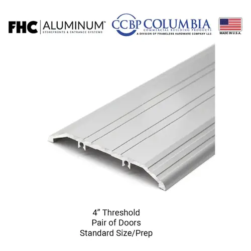 4" Threshold for Pair of Doors Prepped for Offset Pivots - Satin Anodized - Standard Length / Hardware Prep