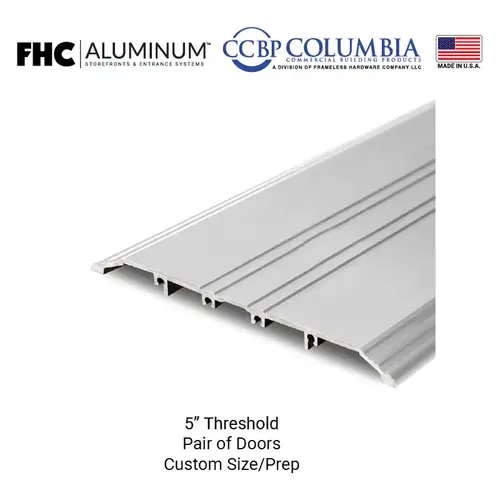 5" Threshold for Pair of Doors Prepped for Floor Closer - Satin Anodized - Custom Length or Hardware Prep