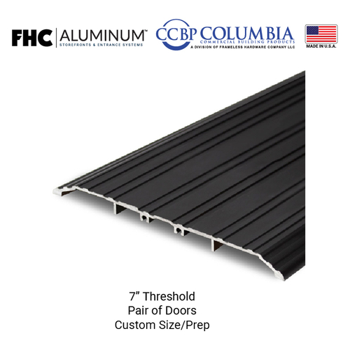 7" Threshold for Pair of Doors Prepped for Floor Closer - Dark Bronze Anodized - Custom Length or Hardware Prep