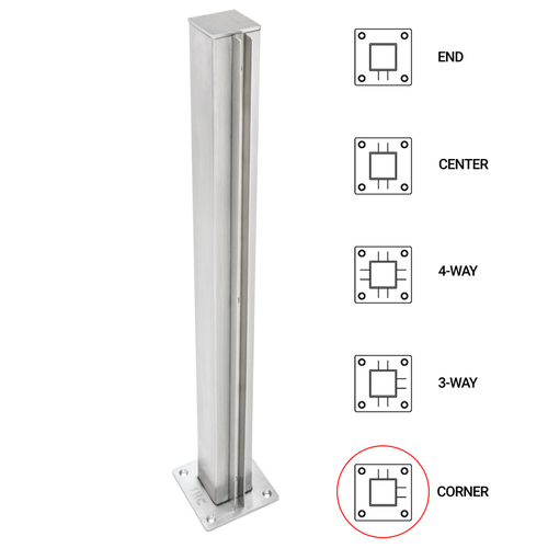 T1000 18" Corner Post - 1.5" Square Partition Post - Brushed Stainless