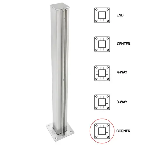 T1000 12" Corner Post - 1.5" Square Partition Post - Brushed Stainless