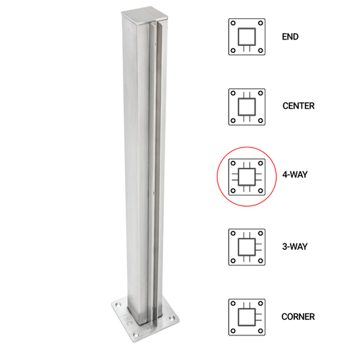 T1000 18" 4-Way - 1.5" Square Partition Post - Brushed Stainless