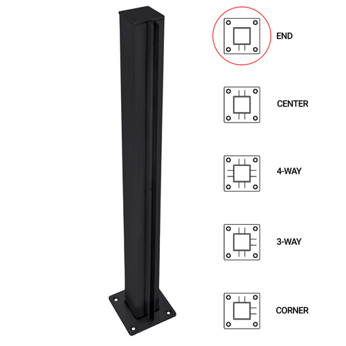 T1000 24" End Post - 1.5" Square Partition Post - Matte Black