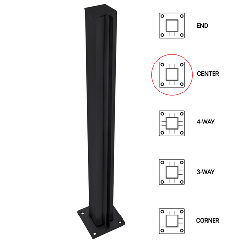 T1000 18" Center Post - 1.5" Square Partition Post - Matte Black