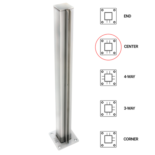 T1000 12" Center Post - 1.5" Square Partition Post - Polished Stainless