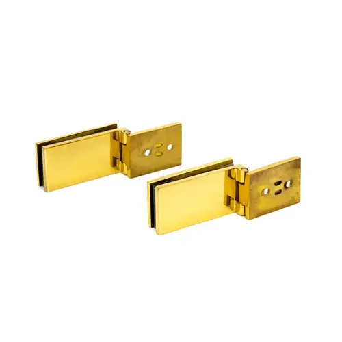 Square Corner Glass Hinges for 1/4" to 5/16" Glass - Polished Brass - pack of 2