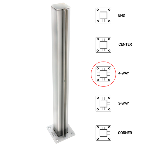 T1000 18" 4-Way - 1.5" Square Partition Post - Polished Stainless