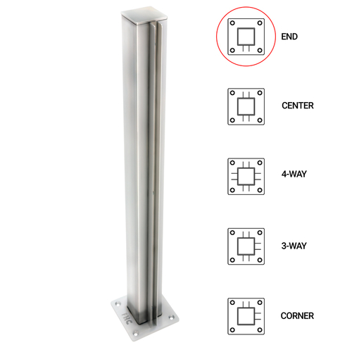 T1000 12" End Post - 1.5" Square Partition Post - Polished Stainless