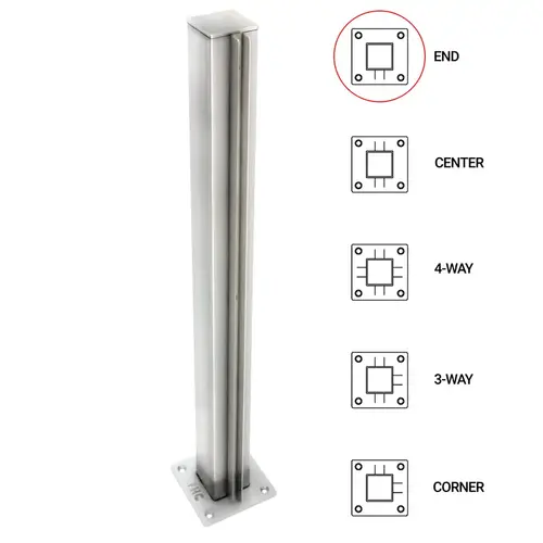 T1000 18" End Post - 1.5" Square Partition Post - Polished Stainless