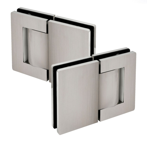 Panorama Series Self Closing Hydraulic Hinges - Sold In Pairs - Glass to Glass No Hold Open - Brushed Stainless