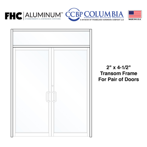 2" x 4-1/2" Transom Frame for Pair of Doors Prepped for Center Hung Application and No Closer - Threshold Included - Satin Anodized - Standard Size / Hardware Prep