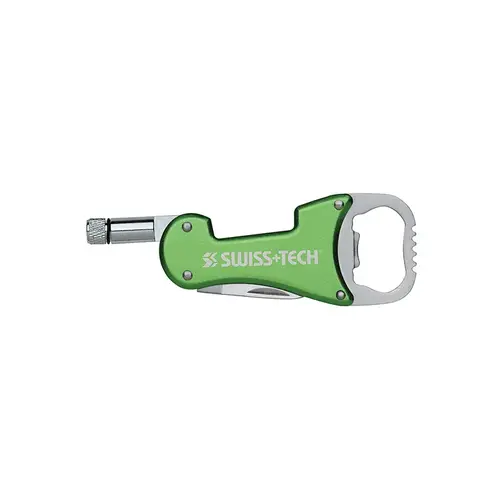 Bottle Opener Multi-Tool With Knife And Led Flashlight - 3-In-1 - Green