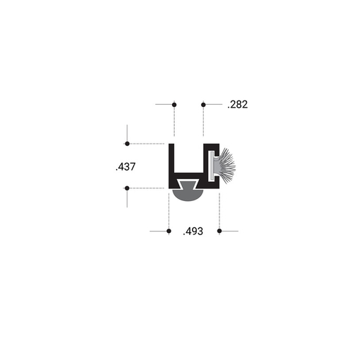 1/2" Channel with Bumper & Wiper Extrusion - Brite Anodized 144" Length