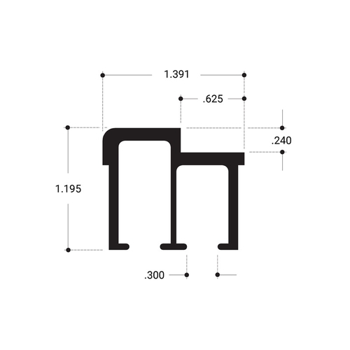 Wood End Showcase Upper TrackAluminum Extrusion - Clear Anodized  48" Stock Length - pack of 3