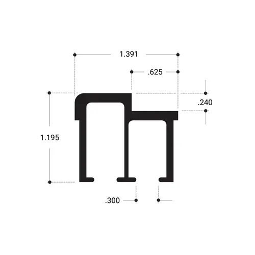 Wood End Showcase Upper TrackAluminum Extrusion - Clear Anodized 144" Length