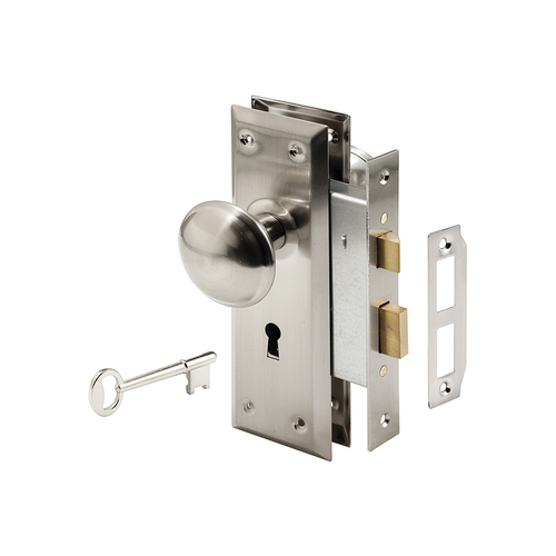 Mortise Keyed Lock Set With Satin Nickel Knob - Fits 1-3/8"-1-3/4" Interior Doors - Satin Nickel (Single Pack)