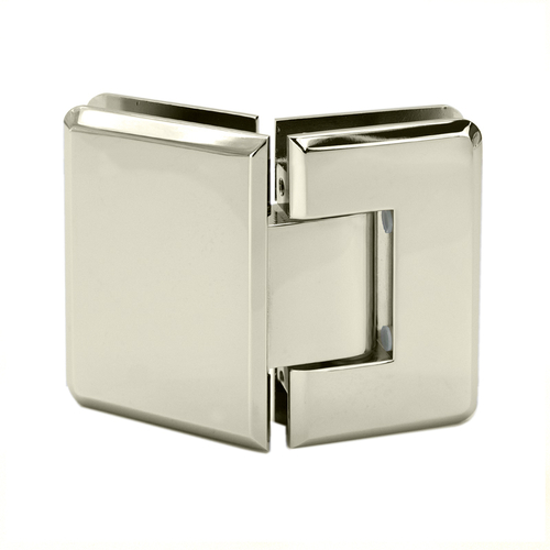 Preston Series 135 Degree Adjustable Glass-to-Glass Hinge for 3/8" to 1/2" Glass - Polished Nickel