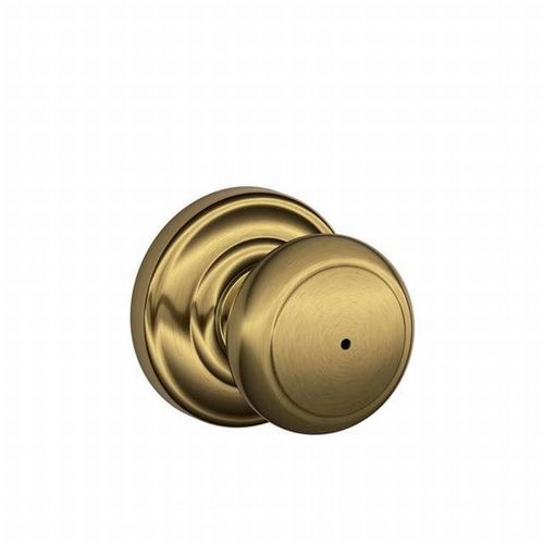 Schlage Residential F40AND609Andover Knob with Andover Rose Privacy Lock with 16080 Latch and 10027 Strike Antique Brass Finish