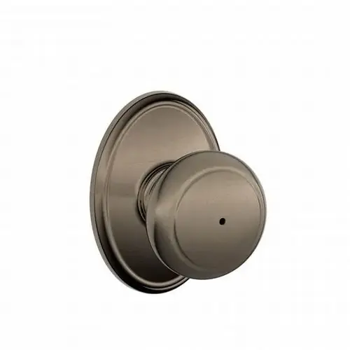 Andover Knob with Wakefield Rose Privacy Lock with 16080 Latch and 10027 Strike Antique Nickel Finish