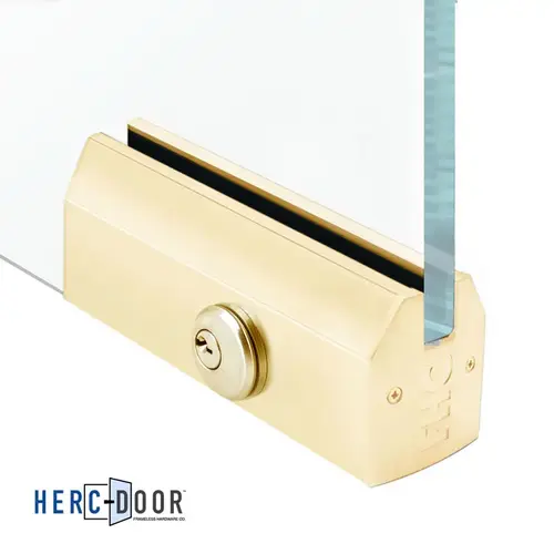FHC PR25T58SBL 2-1/2" Tapered Patch Rail 12" Long With Lock - 5/8" Glass - Satin Brass