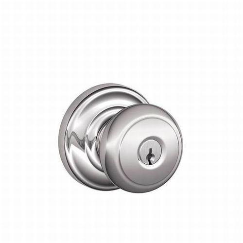 Schlage Residential F51AAND625Andover Knob with Andover Rose Keyed Entry Lock C Keyway with 16211 Latch and 10063 Strike Bright Chrome Finish