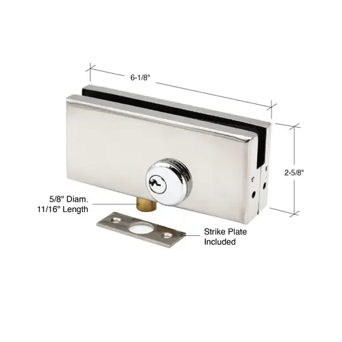 Patch Lock With 5/8" Diameter Bolt Throw - Polished Stainless