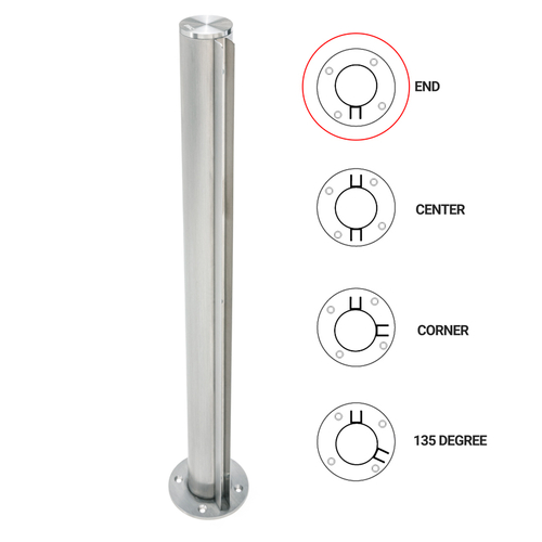 T1000 12" End Post - 1.5" Round Partition Post - Brushed Stainless