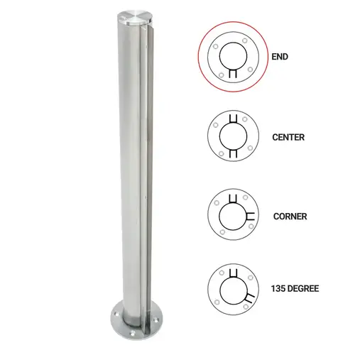 T1000 24" End Post - 1.5" Round Partition Post - Brushed Stainless