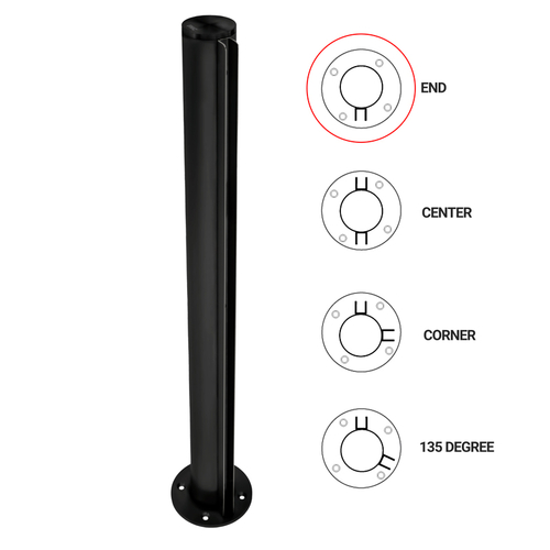 T1000 18" End Post - 1.5" Round Partition Post - Matte Black