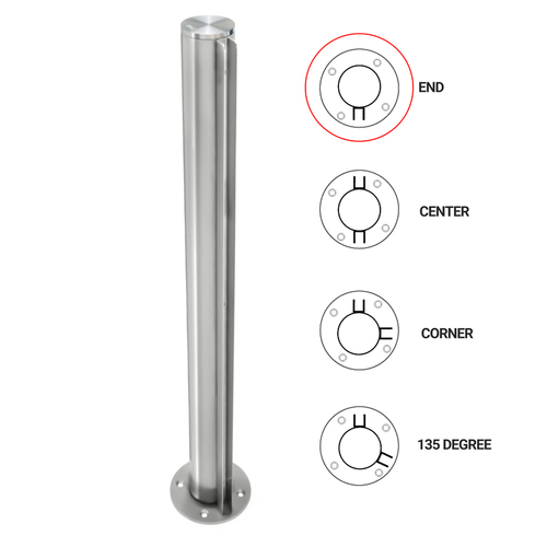 T1000 24" End Post - 1.5" Round Partition Post - Polished Stainless