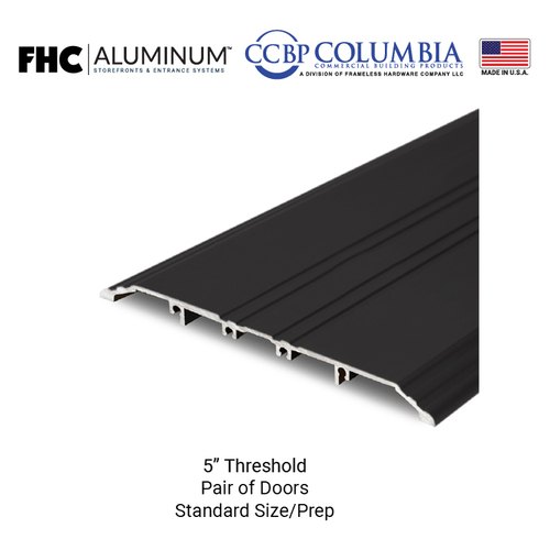 5" Threshold for Pair of Doors Prepped for Floor Closer - Dark Bronze Anodized - Standard Length / Hardware Prep