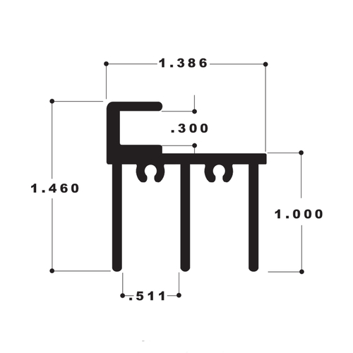 Wood End Showcase Upper Track Satin Anodized 144" Length