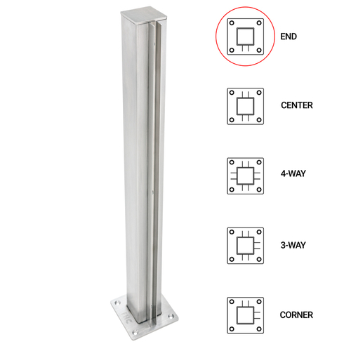 T1000 12" End Post - 1.5" Square Partition Post - Brushed Stainless