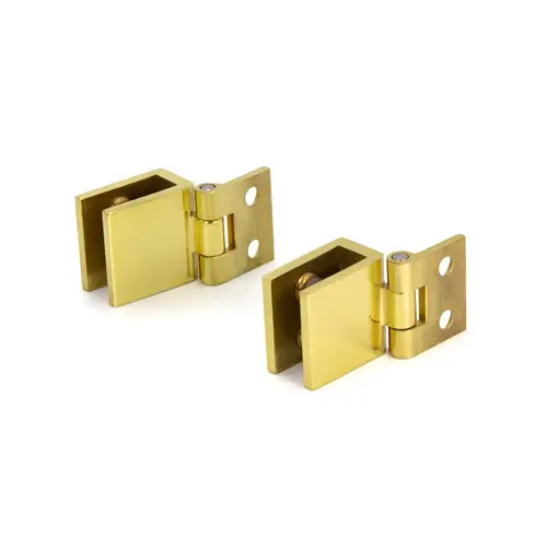 Small Wall Mount Set Screw Hinges for 1/4" to 5/16" Glass - Polished Brass - pack of 2