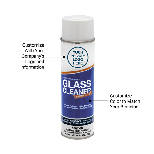 Private Label Glass Cleaner (Ammoniated Formula) - 200 Case Minimum - 19 Oz. Cans