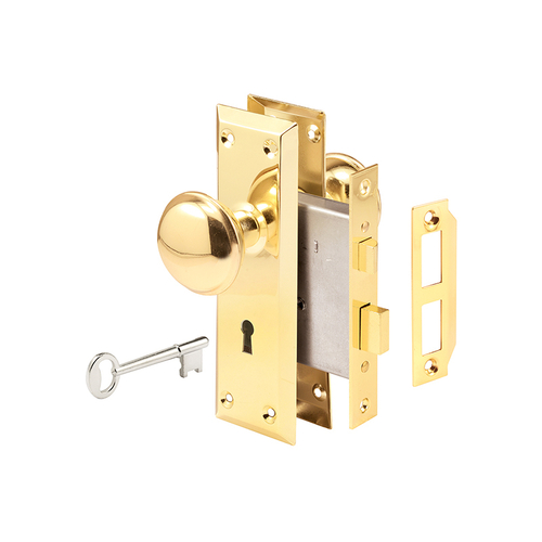 Mortise Keyed Lock Set With Polished Brass Knob - Fits 1-3/8"-1-3/4" Interior Doors - Polished Brass (Single Pack)