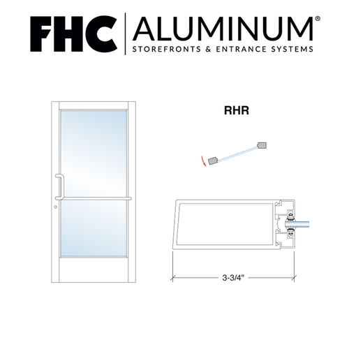 FHC D3410R3HSA 300 Series Stock Medium Stile Single Aluminum Door - RHR - Continuous Hinge - Satin Anodized