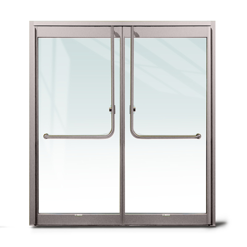 Aspire Heavy-Duty Insulated Glass Entrance Door with 4" Top And 4" Bottom Door Rails - Brushed Stainless