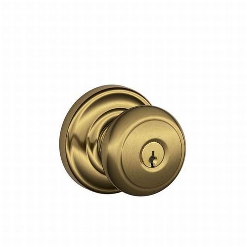 Schlage Residential F51AAND609Andover Knob with Andover Rose Keyed Entry Lock C Keyway with 16211 Latch and 10063 Strike Antique Brass Finish