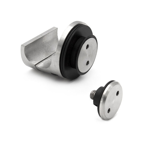 Carmel Series Glass Mount Clamp With Surface and Flush Mount Cap - Brushed Stainless