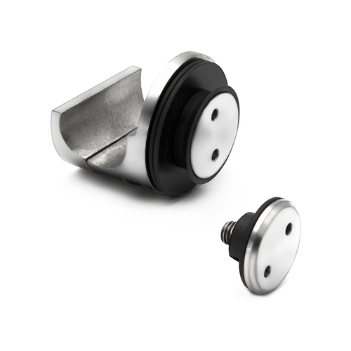 Carmel Series Glass Mount Clamp with Surface and Flush Mount Cap - Polished Stainless