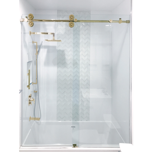 Clearwater Series Sliding Shower Door System for 3/8" or 1/2" Glass - Satin Brass GLASS NOT INCLUDED